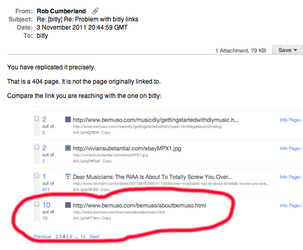 Emails to Bit.l about broken links