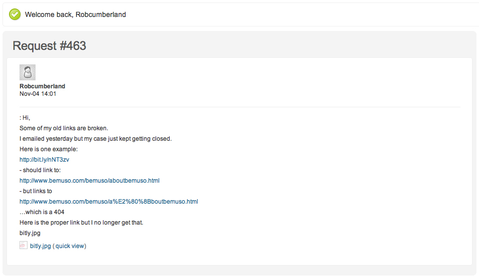 Bit.l helpdesk about broken links